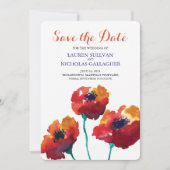 Rote Mohnblume Save the Date in Aquarellfarben (Vorderseite)