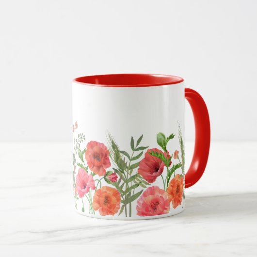 Rote Mohnblume Tasse (VorderseiteRechts)