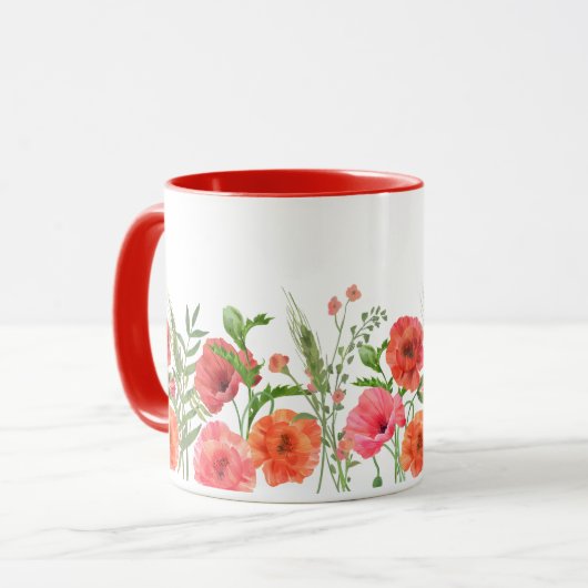 Rote Mohnblume Tasse (Vorderseite Links)