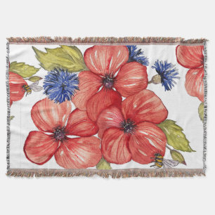Rote Mohnblume und Blaue Kornblume Aquarell Decke