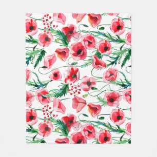 Rote Mohnblumen: Aquarell-Blumenillustration Fleecedecke