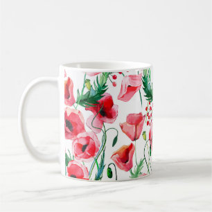 Rote Mohnblumen: Aquarell-Blumenillustration Kaffeetasse