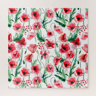 Rote Mohnblumen: Aquarell-Blumenillustration Puzzle