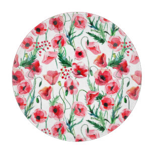 Rote Mohnblumen: Aquarell-Blumenillustration Schneidebrett