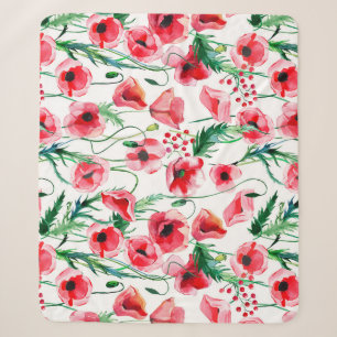 Rote Mohnblumen: Aquarell-Blumenillustration Sherpadecke