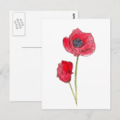 Rote Mohnblumen-Aquarell-Botanik-Kunst Postkarte (Vorne/Hinten)