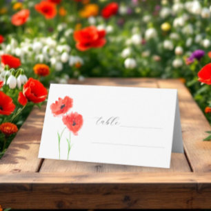 Rote Mohnblumen Aquarell Mohn Floral Hochzeit Platzkarte