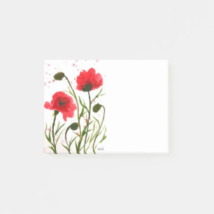 Rote Mohnblumen Aquarell rustikaler Chic Post-it Klebezettel