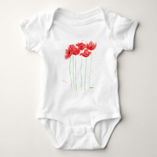 Rote Mohnblumen-Aquarell-Sommer Baby Strampler