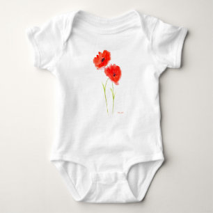 Rote Mohnblumen-Aquarell-Sommer-Bodysuit für Babys Baby Strampler