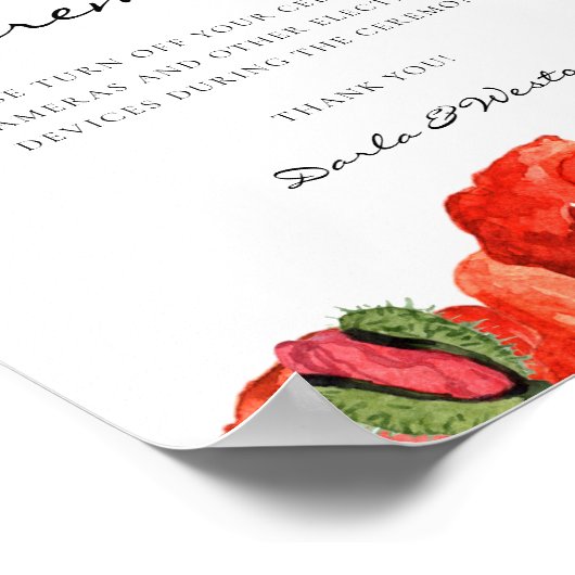 Rote Mohnblumen Aquarell Unplugged Hochzeitsfeier Poster (Ecke)