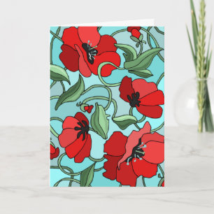 Rote Mohnblumen auf blauer Muttertagskarte Karte