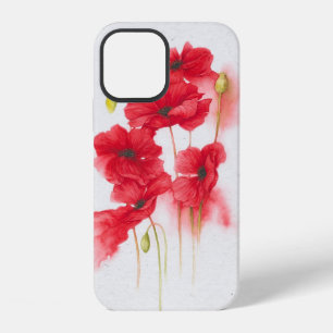 rote Mohnblumen auf gesprenkeltem Grau iPhone 12 Hülle