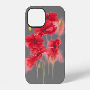 rote Mohnblumen auf Grau iPhone 12 Hülle