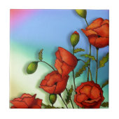 Rote Mohnblumen auf Mehrfarbenhintergrund: Kunst Fliese (Vorderseite)