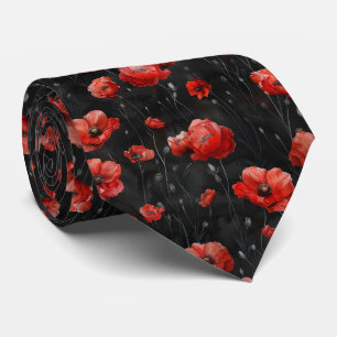 Rote Mohnblumen auf Schwarz Krawatte