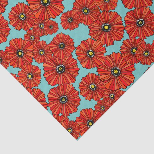 rote Mohnblumen auf staubigem TürkisSeidenpapier Seidenpapier (Ausschnitt)