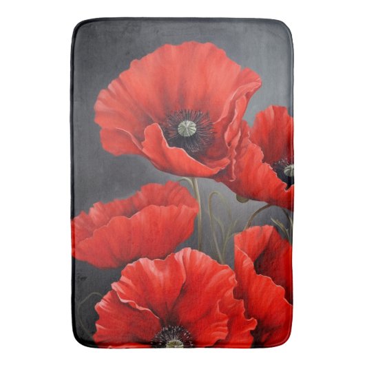 Rote Mohnblumen Badematte (Vorderseite Vertikal)