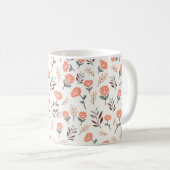 Rote Mohnblumen & Blätter im nordischen Stil Kaffeetasse (VorderseiteRechts)