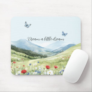 Rote Mohnblumen Blaue Schmetterlinge Mousepad
