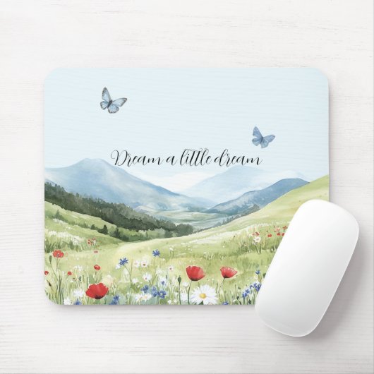 Rote Mohnblumen Blaue Schmetterlinge Mousepad (Mit Mouse)