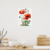 Rote Mohnblumen Blume Art Print Poster (Küche)
