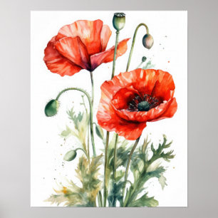 Rote Mohnblumen Blume Art Print Poster