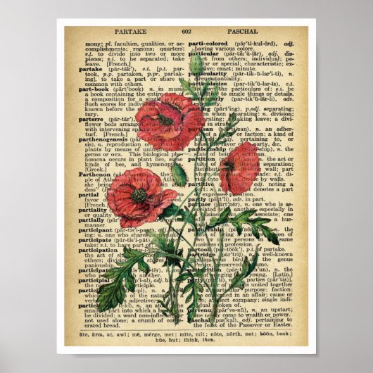 Rote Mohnblumen Blume drucken Poster Vintage Seite (Vorne)