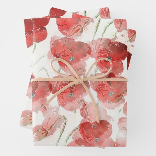 Rote Mohnblumen-Blume Geschenkpapier Set (Beispiel)