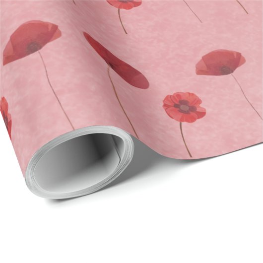 Rote Mohnblumen-Blume im Roten Muster Geschenkpapier (Rolleneckpunkt)