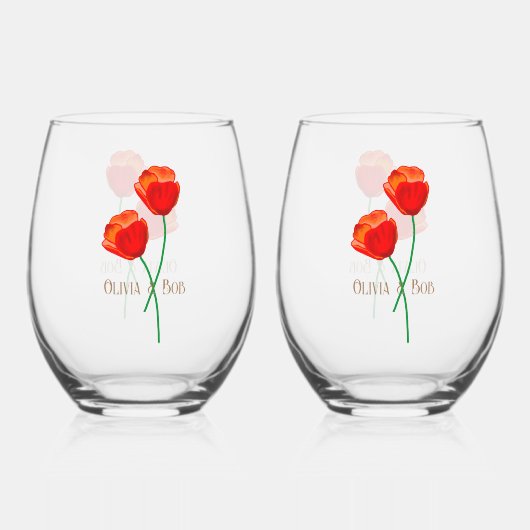 Rote Mohnblumen Blume Liebhaber Personalisiert Weinglas Ohne Stiel (Vorderseite)