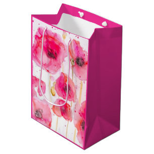 Rote Mohnblumen Blumen Floral Aquarell Mittlere Geschenktüte