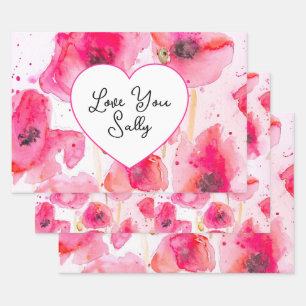 Rote Mohnblumen Blumen Floral Wasserfarbe Ehefrau Geschenkpapier Set