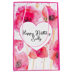Rote Mohnblumen Blumen Floral Wasserfarbe Ehefrau Mittlere Geschenktüte