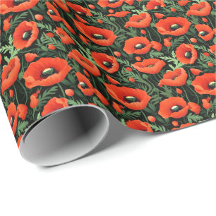 Rote Mohnblumen Blumen Grünzeug Geburtstag Geschenkpapier