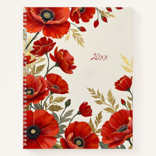 Rote Mohnblumen-Blumen-Spiralblock-Notizbuch Notizblock