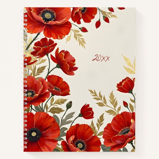 Rote Mohnblumen-Blumen-Spiralblock-Notizbuch Notizblock (Vorderseite)