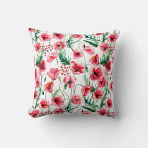 Rote Mohnblumen: Blumenbilder in Aquarellen Kissen