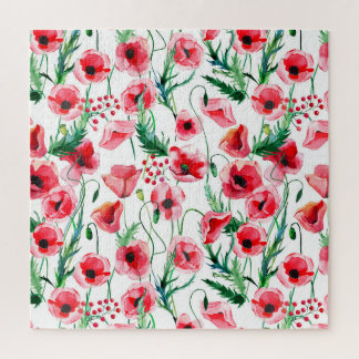 Rote Mohnblumen: Blumenbilder in Aquarellen Puzzle