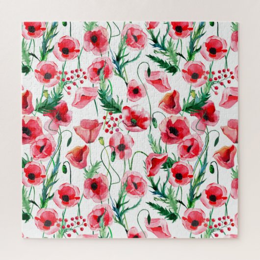 Rote Mohnblumen: Blumenbilder in Aquarellen Puzzle (Vertikal)