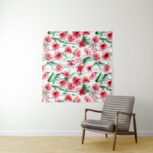 Rote Mohnblumen: Blumenbilder in Aquarellen Wandteppich (Beispiel (Horizontal))