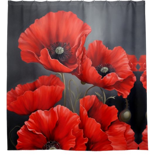 Rote Mohnblumen Duschvorhang (Vorderseite)