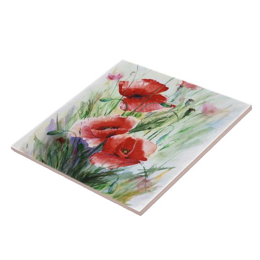Rote Mohnblumen, feines Aquarell durch N.Stangrit Fliese (Seite)