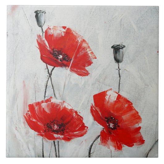 Rote Mohnblumen, feines Öl auf Leinwand durch Fliese (Vorderseite)