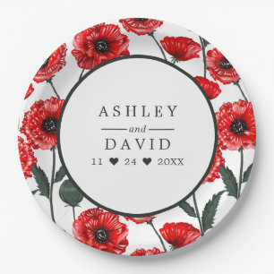 Rote Mohnblumen Florale Personalisierte Hochzeit Pappteller