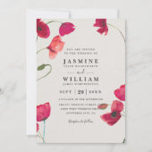 Rote Mohnblumen Florale Romantische Chic QR-Code H Einladung (Vorderseite)