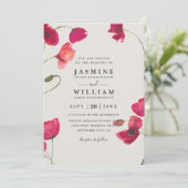 Rote Mohnblumen Florale Romantische Chic QR-Code H Einladung (Stehend Vorderseite)