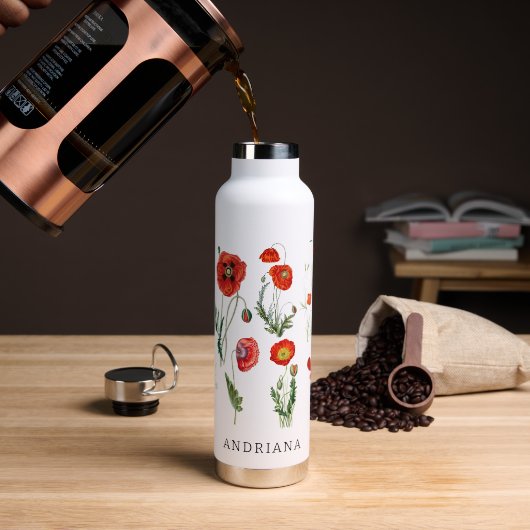 Rote Mohnblumen-Florals Trinkflasche (Kaffee)