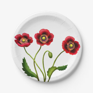 Rote Mohnblumen-Garten-Blumen-PapierTeller Pappteller