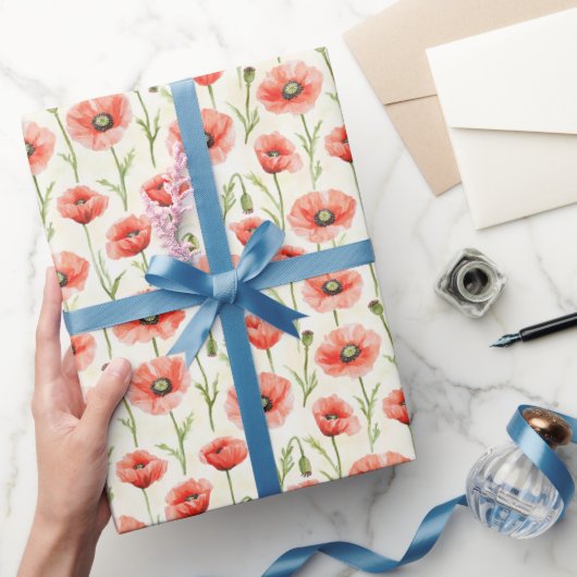 Rote Mohnblumen Geburtstag Geschenkpapier (Schenken)